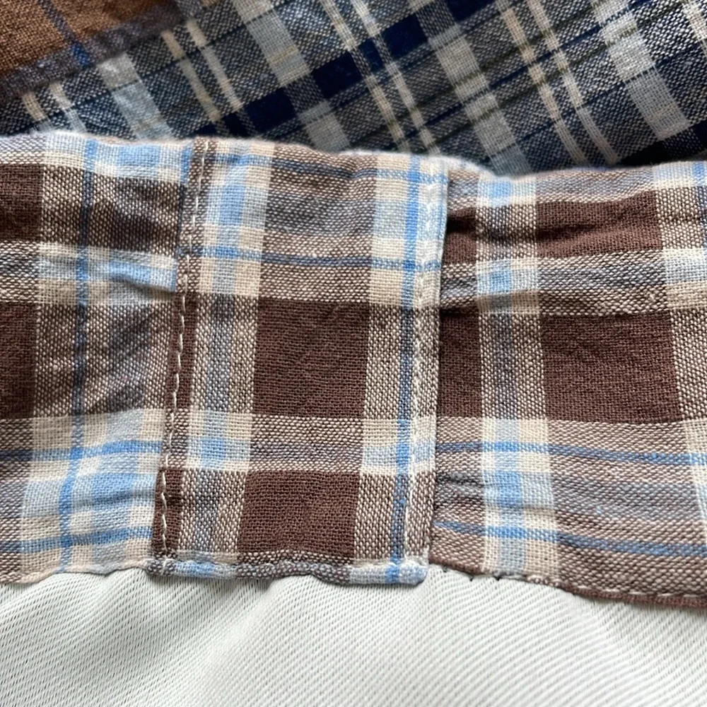 Pottery Barn Madras Patchwork Drapes - Blue Brown Plaid - 1pair 42.5” X 59.5”